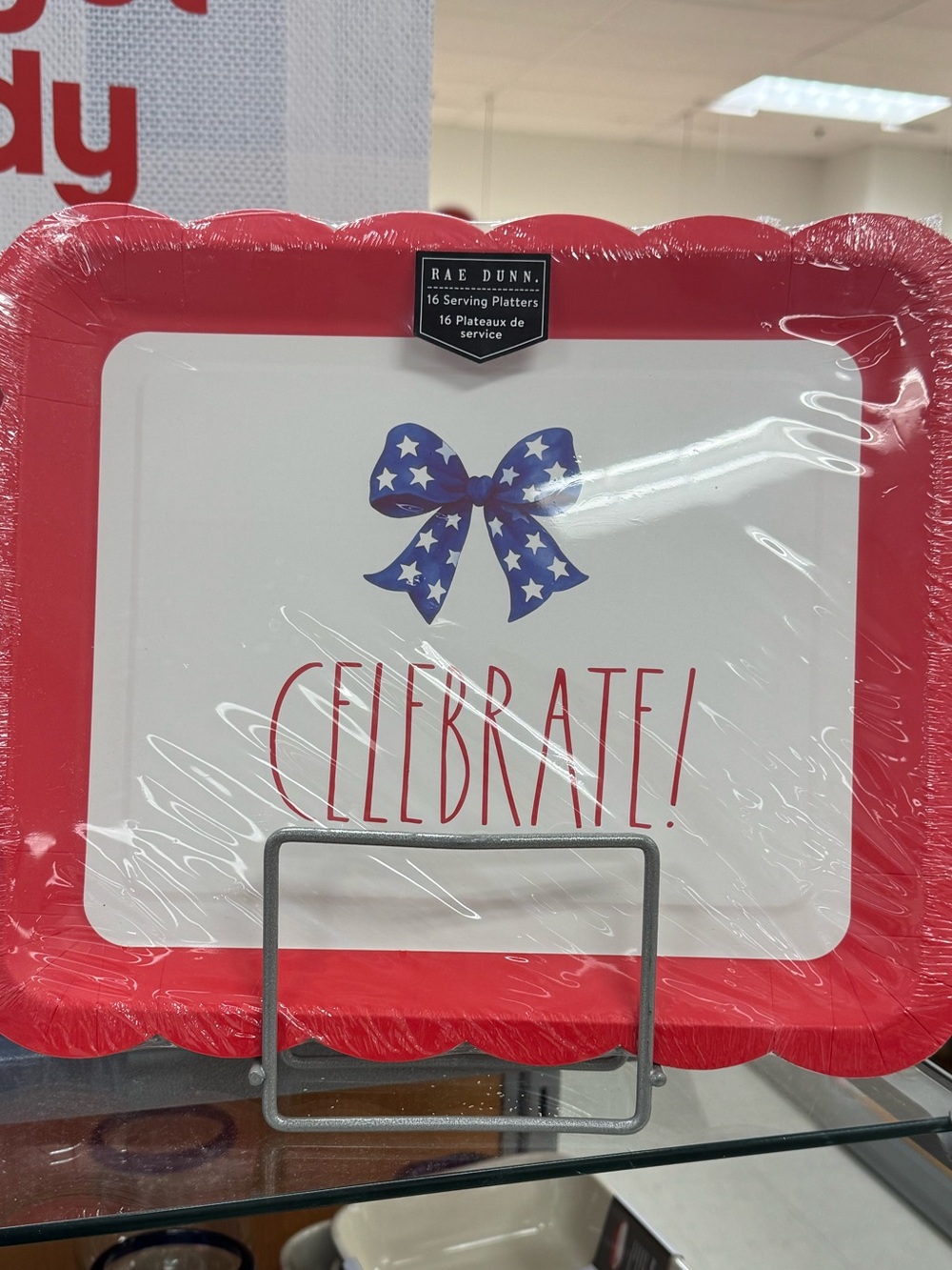 NWT 2 PACKS Rae Dunn Red "Celebrate" XL Serving Platters 2 packs of 16 = 32ct